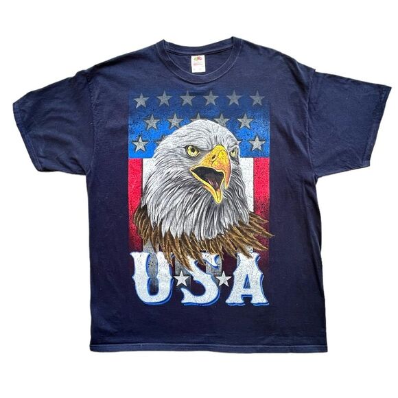 Vintage Bald Eagle USA 100% Navy Cotton Graphic Tee Mens Size XL - Picture 12 of 12